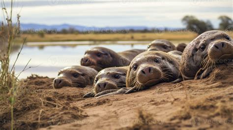 Photo Of A Herd Of Platypus Resting In An Open Area On The Savanna