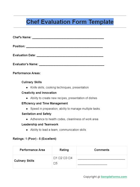 Free Chef Evaluation Form Samples Pdf Ms Word Google Docs Excel