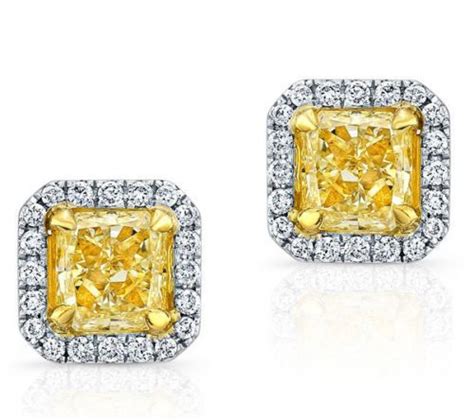 Stud Earring Solid Sterling Silver Yellow Radiant Cut Jewelry Cz