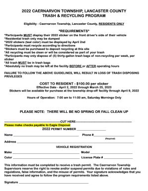 Fillable Online Trash Recycling Form Docx Caernarvon Township Fax