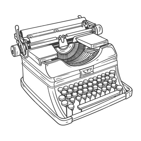 Black And White Drawing Of Vintage Typewriter Outline Sketch Vector