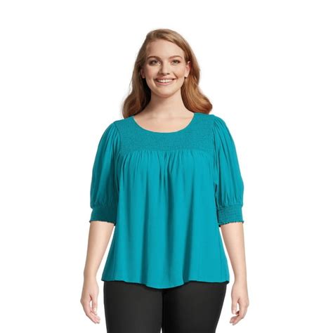 Terra And Sky Womens Plus Size Smocked Blouse With Keyhole Back Sizes