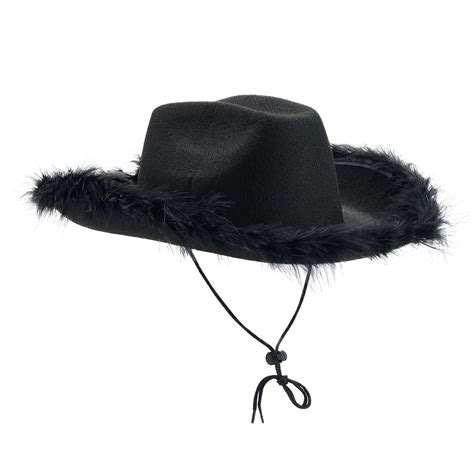 Licupiee Felt Cowboy Hat For Women Fluffy Feather Trim Disco Cowgirl