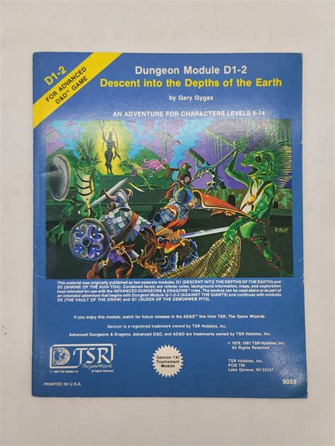 Dungeons Module D1 2 Descent Into The Depths Of The Earth For Advanced