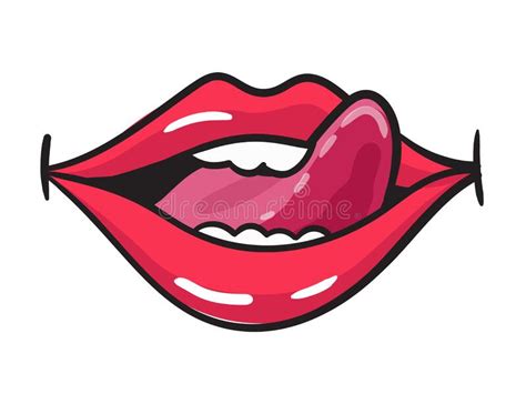 Comic Female Red Lips Sticker Women Mouth With Lipstick In Vintage Comic Style Stock Vector