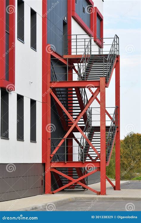 Fire Escape on the Facade of a Building Stock Image - Image of white ...