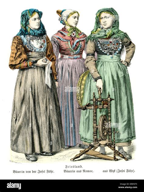 Vintage Engraving Of Traditional Of Costumes Germany Peasant Woman