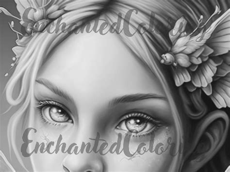 Big Eyes Fairy Coloring Page Printable Adult Colouring Etsy