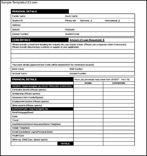 student finance paper application sample templates