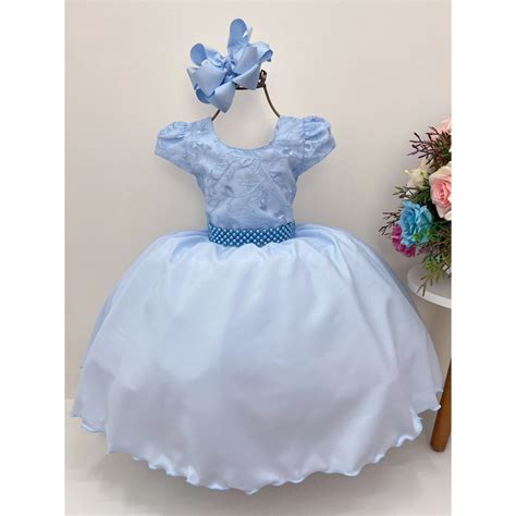 Vestido Infantil Azul Beb Cinderela Frozen Princesa Daminha Dama Festa