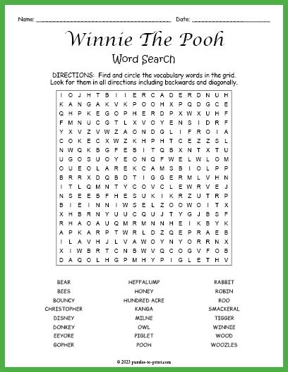 Winnie The Pooh Word Search