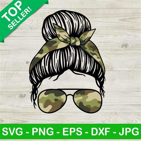 Messy Bun Camouflage Svg Camo Messy Bun Svg Camouflage Bandana Svg