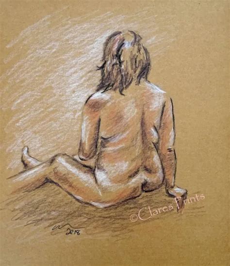 Female Nude Art Original Drawing Life Naked Lady Sepia Pencil Artwork