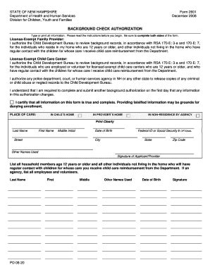 Fillable Online Dhhs Nh Background Check Authorization Form New