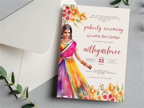 Puberty Ceremony Invitation Half Saree Ceremony Invitation Instant Download Editable Digital