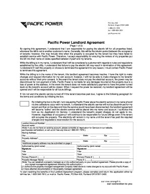 Fillable Online Pacific Power Landlord Agreement Fax Email Print