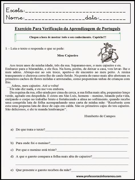 AVALIAÇÕES DE LÍNGUA PORTUGUESA PARA 5º ANO