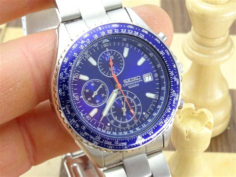 SEIKO Chronograph 40mm Men S Blue Dial Flightmaster Date Wristwatch