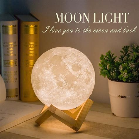 3D Print Moon LED Night Light 2Color Change Rechargeable Moonlight Table Lamp Bedroom Study Home ...