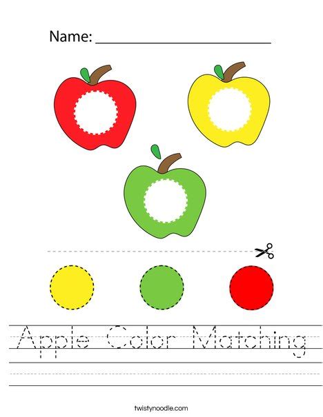 Apple Color Matching Worksheet Twisty Noodle