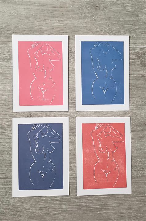 Original Female Nude Linocut Print Pick Your Color Etsy