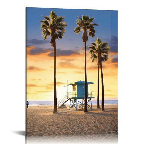 Chilfamy Beach Seaside Canvas Wall Art Coastal Palm Tree Painting