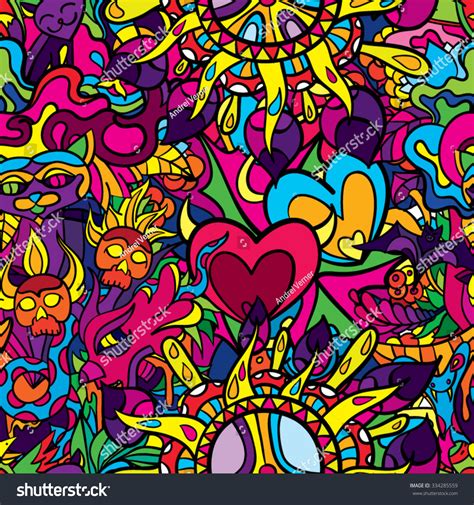 60s Hippie Psychedelic Art Seamless Pattern Stock Vector Royalty Free