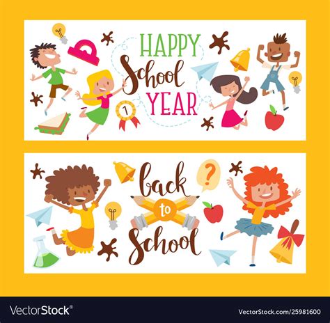 Happy school year set banners Royalty Free Vector Image