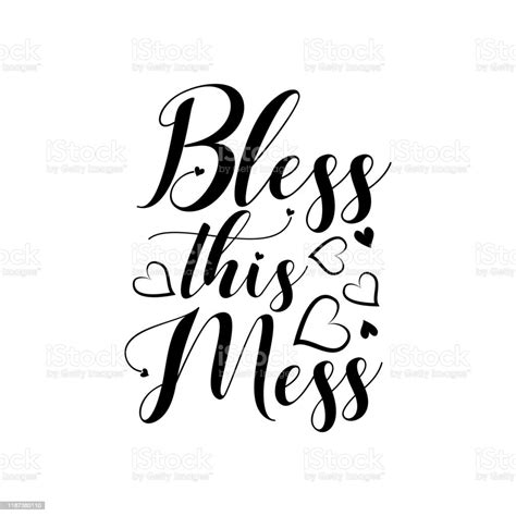 Bless This Mess Postive Saying Text With Hearts Stock Illustration