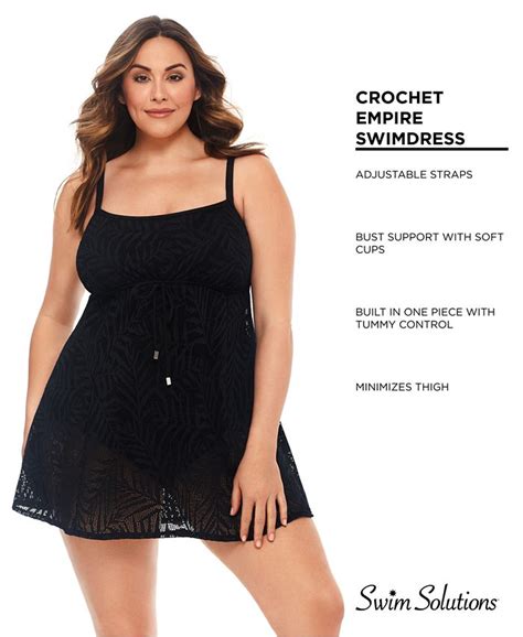 Swim Solutions Plus Size Crocheted Tummy Control Swimdress Created For Macy S Macy S