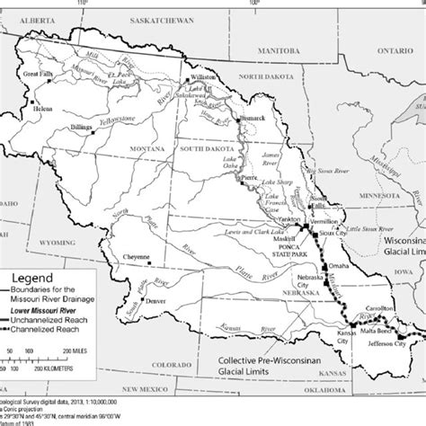 Map shows Missouri River drainage and locations of rivers and towns ...