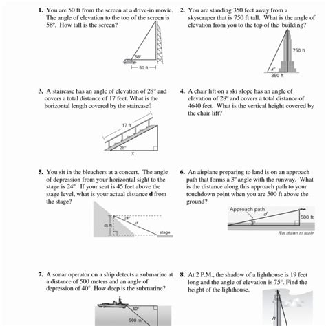 Angle Of Elevation And Depression Worksheets