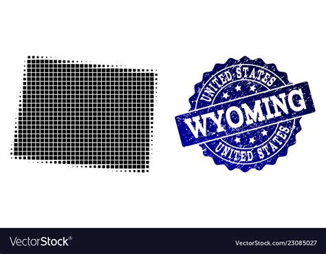 Collage Of Halftone Dotted Map Wyoming State Vector Image