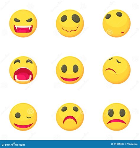 Ícones Engraçados Ajustados Estilo Do Emoji Dos Desenhos Animados