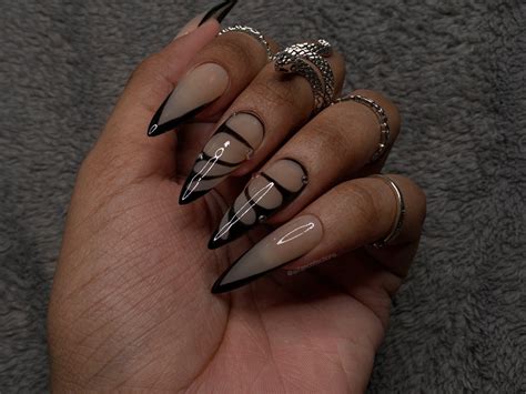 Butterfly Effect Press On Nails Nude And Black Nails Gem Etsy