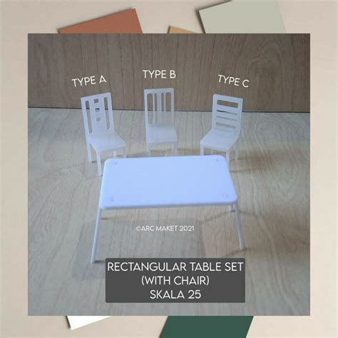 Jual MINIATUR MEJA DENGAN KURSI RECTANGULAR TABLE SET SKALA 1 25