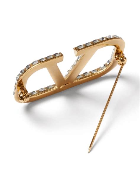 Valentino Garavani VLogo Signature Crystal Embellished Brooch Gold