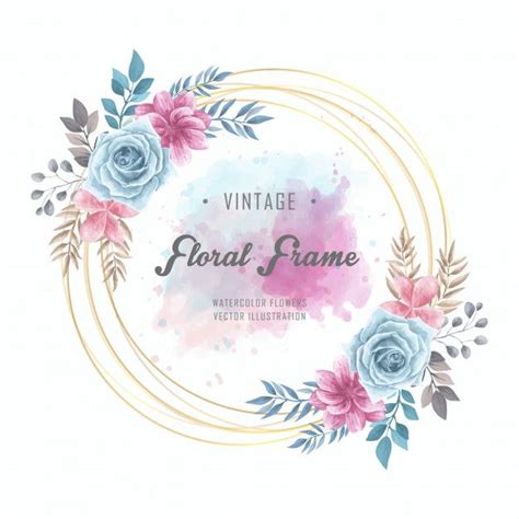 Premium Vector Watercolor Floral Flowers Circle Frame Golden Vintage