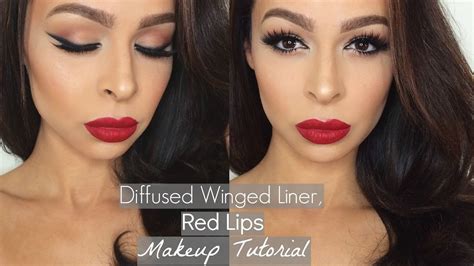 How To Red Lips Smokey Winged Liner Makeup Tutorial Youtube