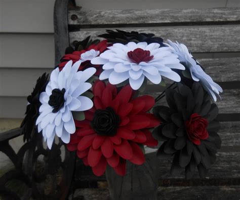 Gerber Daisy Paper Flower Bouquet Black Red White Centerpiece