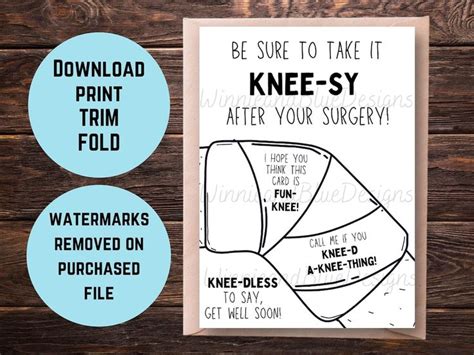 Printable Funny Get Well Soon Knee Surgery Card Knee Surgery Pun Card