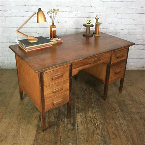 Vintage Oak School Teachers Desk Mustard Vintage