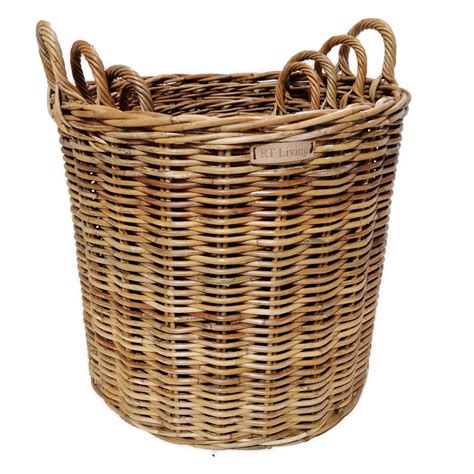 Set of 4 Round Lacak Log Baskets with Eared Handles - Roudham Trading