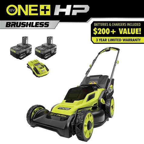 Ryobi One Hp 18v Brushless 16 In Cordless Battery Walk Behind Push Lawn Mower With 2 40 Ah