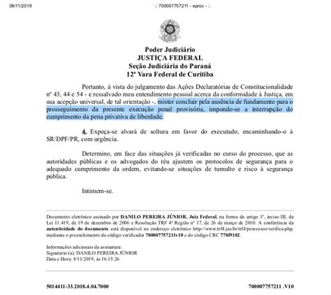 Juiz Autoriza Soltura De Lula Após Decisão Do Supremo Política