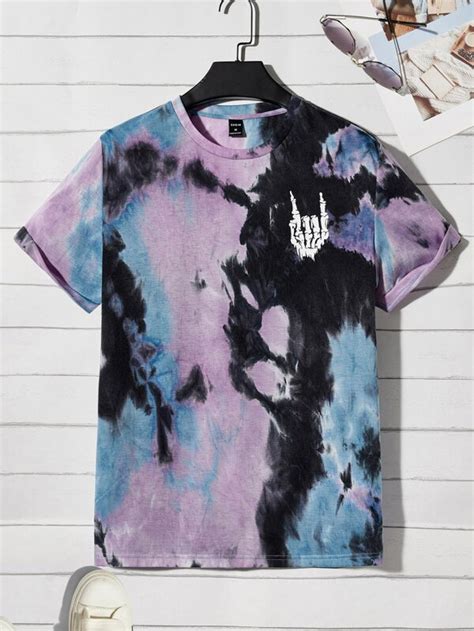 Manfinity EMRG Uomo Maglietta Tie Dye Scheletro Con Stampa Mano SHEIN