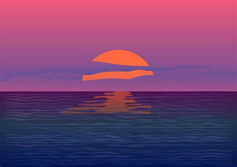 Landscape View Drawing Sunset Or Sunrise On Beach For Background Vector