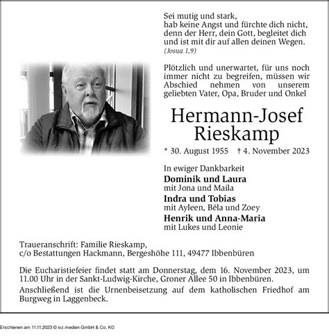 IVZ Trauer Hermann Josef Rieskamp