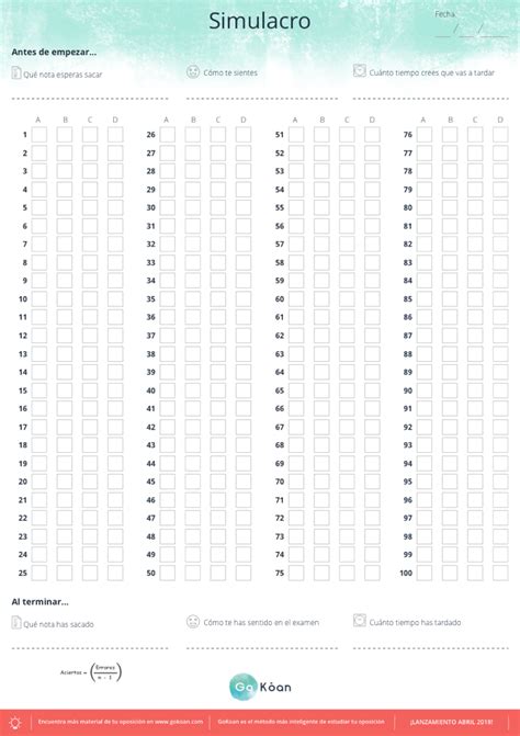 Plantilla De Respuestas Para Practicar El Examen De Tus Oposiciones