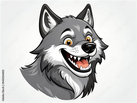 Happy Smiling Wolf Cartoon Clipart On Plain White Background Stock